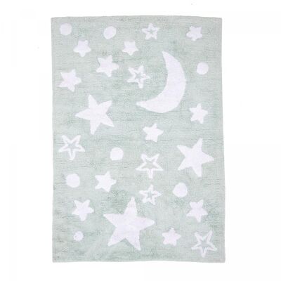 Tappeto per bambini 80x140 cm BUONA NOTTE 100% BIOLOGICO Verde. Tappeto in cotone fatto a mano