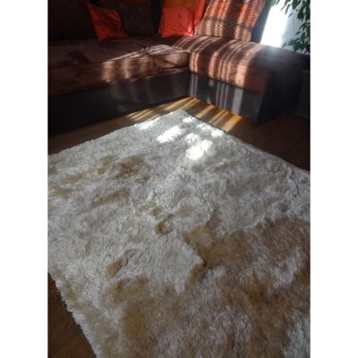 Alfombra Shaggy 152x213cm SG FIN Crema. Alfombra de poliéster hecha a mano