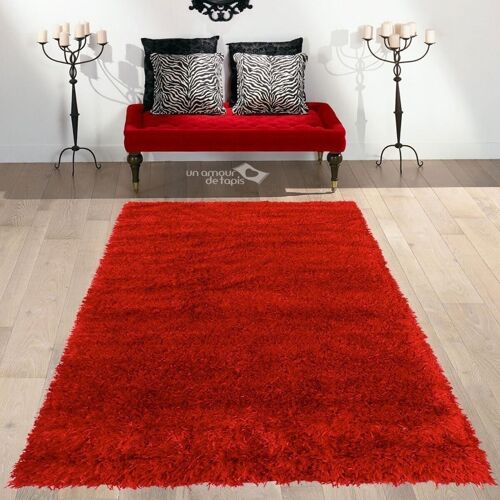 Tapis shaggy 100x100 rondcm MALAIDORY Rouge. Tapis artisanal en Polyester