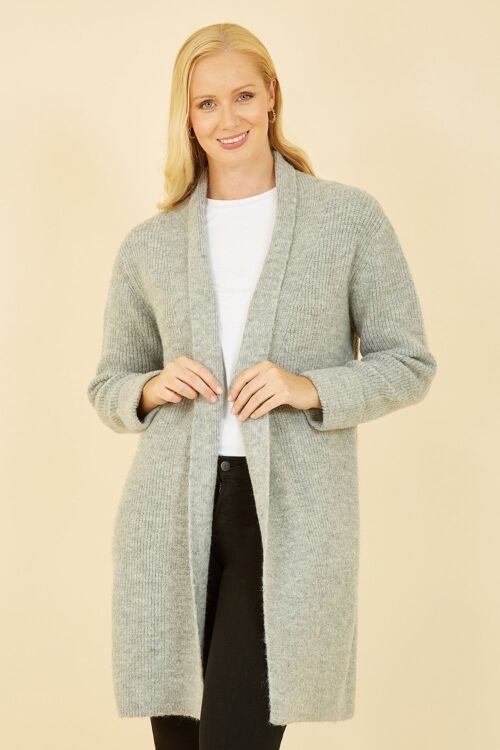 Yumi Grey Knitted Long Cardigan