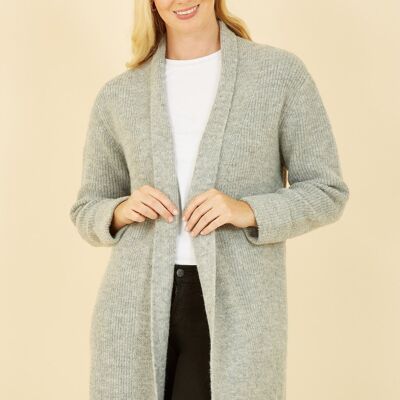 Cardigan lungo lavorato a maglia grigio Yumi