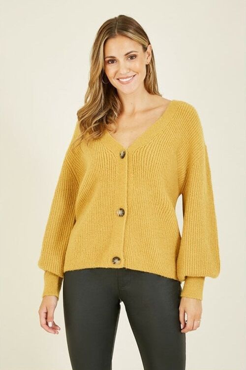 Yumi Mustard Button Front Knitted Cardigan