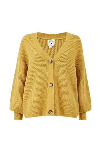 Cardigan tricoté boutonné sur le devant Yumi moutarde 9