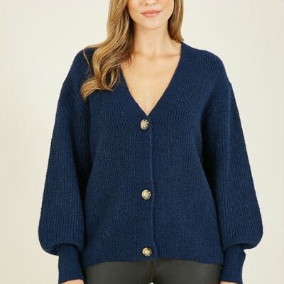 Cardigan lavorato a maglia con bottoni sul davanti Yumi Navy