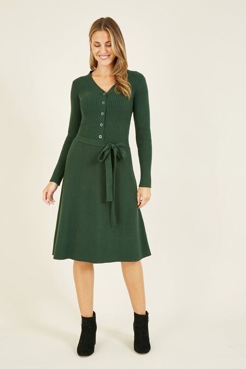 Yumi Green Knitted Skater Dress