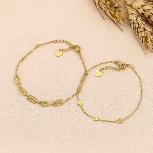 Duo bracelets chaîne maille fantaisie acier inox 0223027