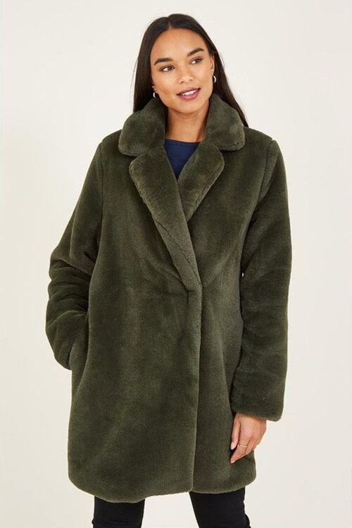 Yumi Khaki Faux Fur Coat