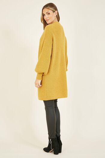 Cardigan long tricoté moutarde Yumi avec poches 8