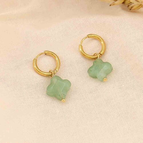 Boucles d'oreille mini créoles trèfle acier pierre 0323046