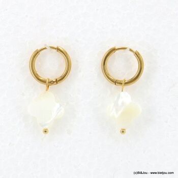 Boucles d'oreille mini créoles trèfle acier pierre 0323046 7