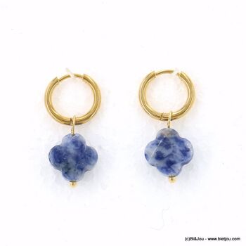 Boucles d'oreille mini créoles trèfle acier pierre 0323046 8