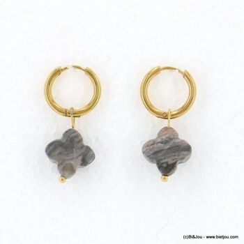 Boucles d'oreille mini créoles trèfle acier pierre 0323046 11