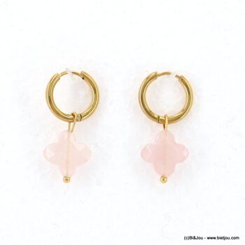 Boucles d'oreille mini créoles trèfle acier pierre 0323046 12