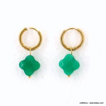 Boucles d'oreille mini créoles trèfle acier pierre 0323046 14