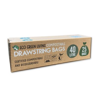 Bolsas de basura compostables con cordón | 40 Litros (25 bolsas)