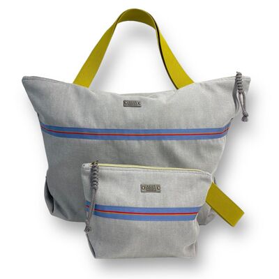 Pack Tote Bag + Laura Toiletry Bag - Gray and Mustard