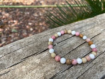 Bracelet élastique de Lithothérapie en Rhodochrosite, Howlite Blanche et Jaspe Paysage, Made in France 2