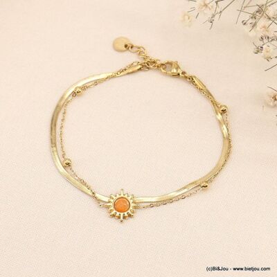 Bracelet double acier chaîne maille miroir soleil 0223014