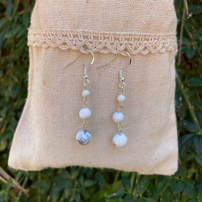 Boucles d'oreilles 3 boules en Howlite naturelle, Made in France