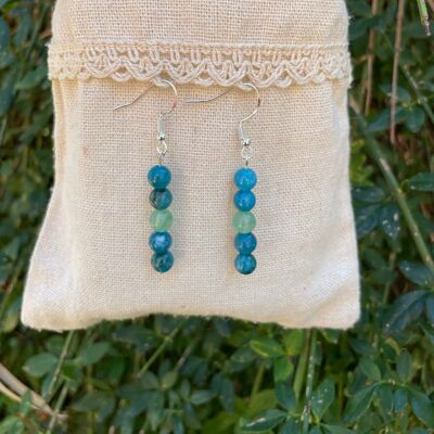 Boucles d'oreilles pendantes en Aventurine et Apatite naturelle, Made in France