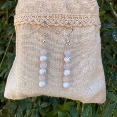 Dangling earrings in Howlite and Rose Quartz, Made in France