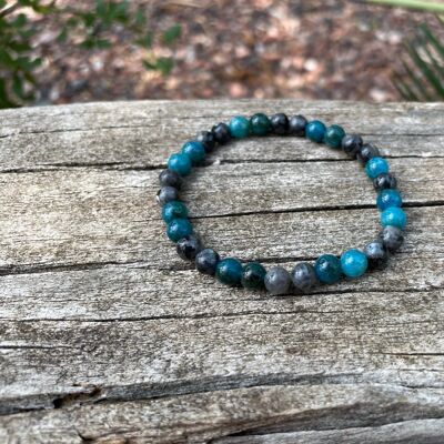 Elastic lithotherapy bracelet in Labradorite and natural Apatite