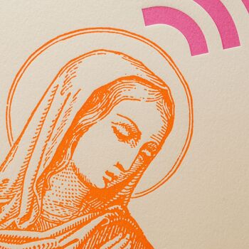 Affiche Letterpress Sainte Wifi, A4, humour, geek, religion, prière, Marie, orange, rose 5