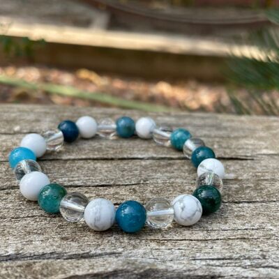 Lithotherapy weight loss bracelet in natural Howlite, Crystal and Apatite, Made in France