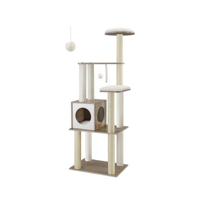 Cat tree with removable cushions in vintage brown 58 x 40 x 165 cm (L x W x H)