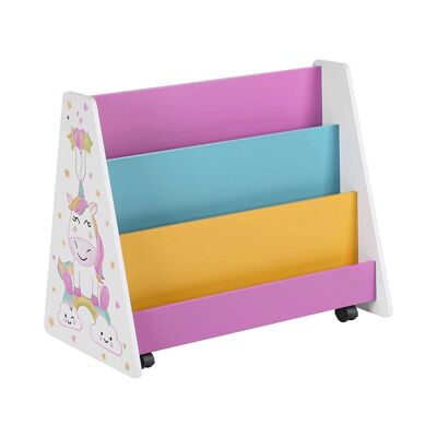 White, blue, pink, yellow and black children's bookcase 68 x 40 x 61.5 cm (L x W x H)