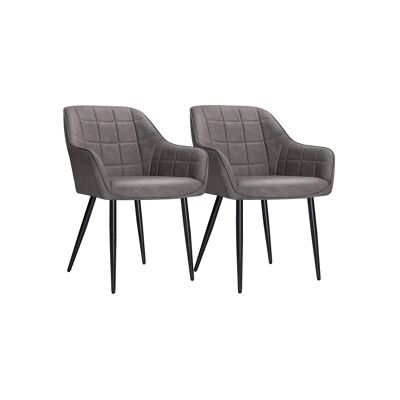 Set of 2 dining chairs with gray PU coating 62.5 x 60 x 85 cm (L x W x H)