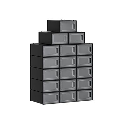 Shoe boxes set of 18 black 33.3 x 23 x 14 cm (L x W x H)