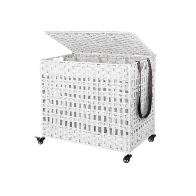 Hand-woven white laundry basket 66 x 35 x 60.5 cm (L x W x H)