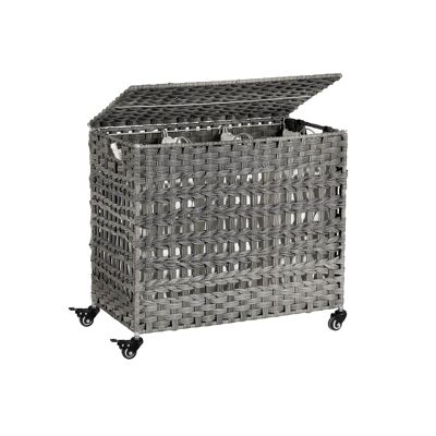 Hand-woven laundry basket with 3 compartments 66 x 35 x 60.5 cm (L x W x H)