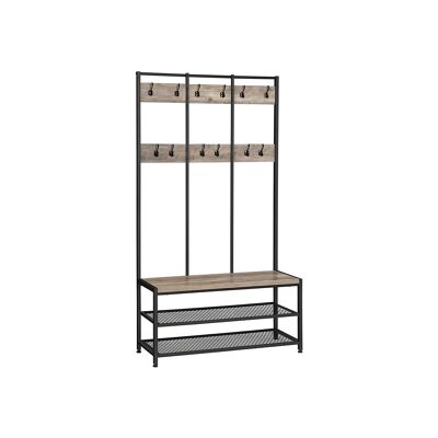 Large coat rack with bench in greige black 100 x 40 x 184 cm (L x W x H) 96 x 37 cm (L x W)