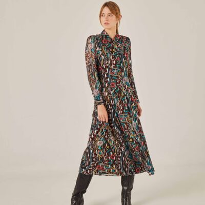 Long paisley print shirt dress