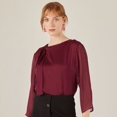 Blouse with bow neckline