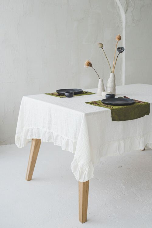 Soft Washed Linen Tablecloth with Ruffles in Various Sizes