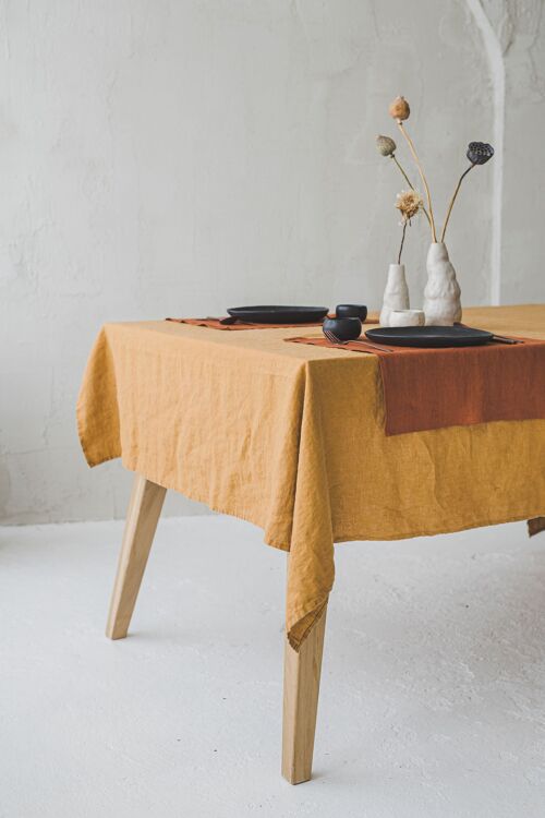 Natural Stonewashed Mustard Linen Tablecloth
