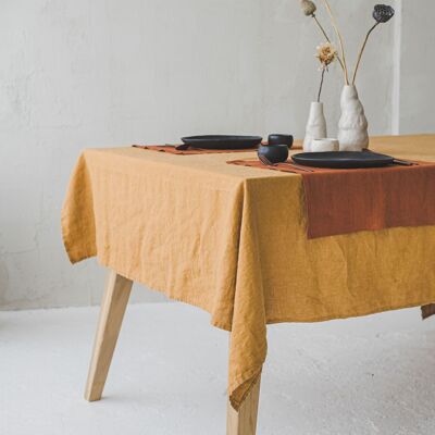 Natural Stonewashed Mustard Linen Tablecloth