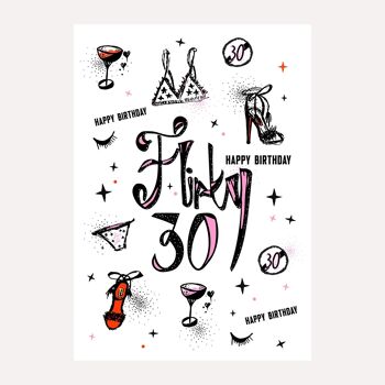 FLIRTY 30 - BIRTHDAY ART PRINT - A4 ILLUSTRATED GRAPHIC PRINT. 2