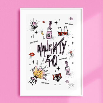 “NAUGHTY 40” – A4 BIRTHDAY ART PRINT - Illustrated Graphic Art Print 2