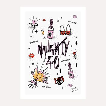 “NAUGHTY 40” – A4 BIRTHDAY ART PRINT - Illustrated Graphic Art Print 3