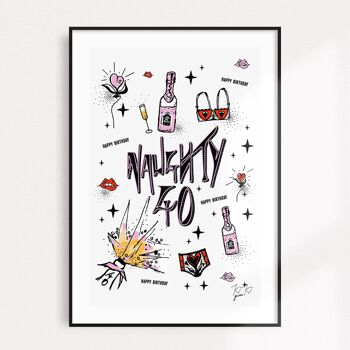 “NAUGHTY 40” – A4 BIRTHDAY ART PRINT - Illustrated Graphic Art Print 4