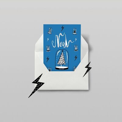 NOEL – SNOW GLOBE –Christmas Card - Blue