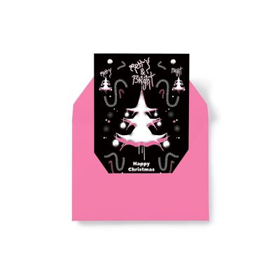 MERRY & BRIGHT – Weihnachtskarte – Schwarz / Rosa
