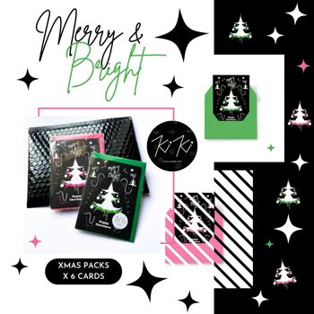 MERRY & BRIGHT –Christmas Card – Black / Pink 2