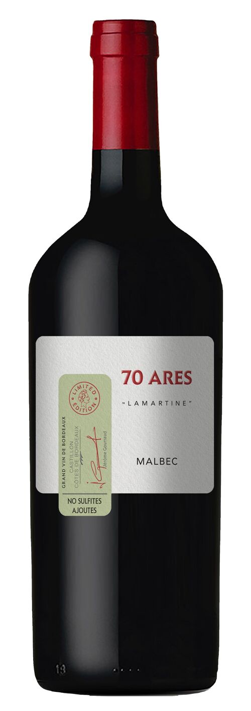 70 ARES, vin sans sulfites ajoutés, 100% Malbec, Castillon Côtes de Bordeaux 2020 Cadeau original pour les fêtes de Noël ou le nouvel an