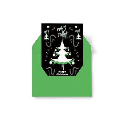 MERRY & BRIGHT – Weihnachtskarte – Schwarz / GRÜN