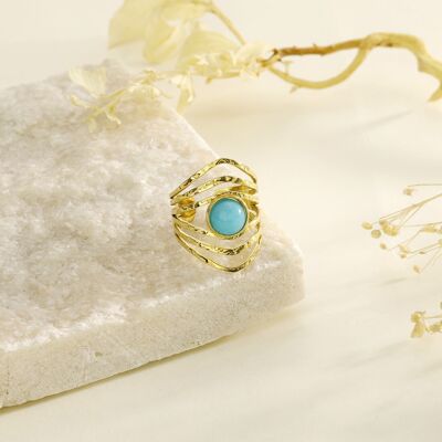 Gold diamond ring with turquoise stone